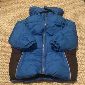 Toddler Blue Puffer Jacket with Black Accents